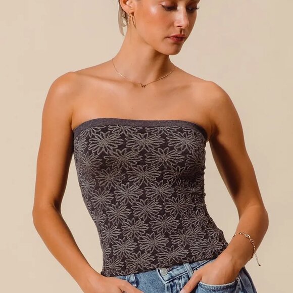 SO ME Jacquard Floral Two Tone Seamless Tube Top - Picture 12 of 16